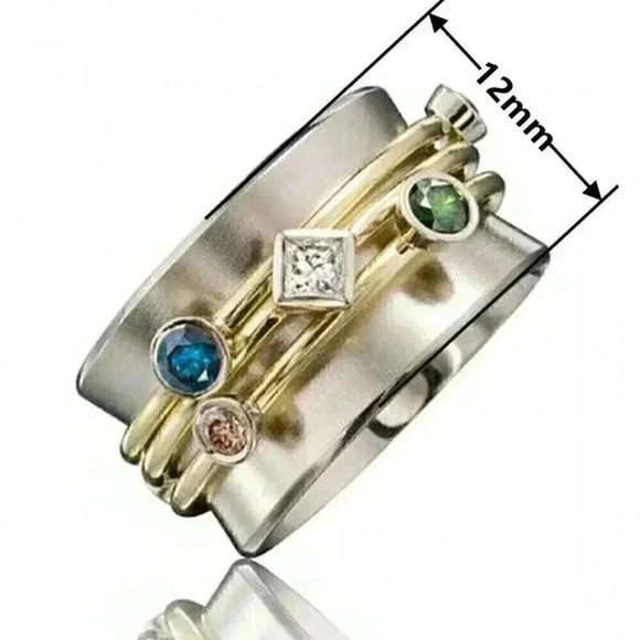 New Sterling Silver Multi Gemstone Stone Band Ring - Picture 2 of 2